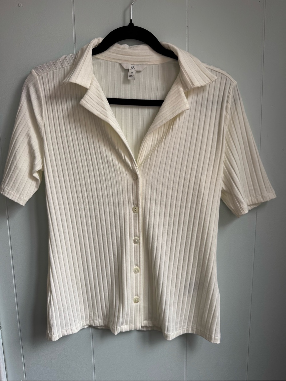 Banana Republic Ribbed Button-Front Short Sleeve Top - Cream